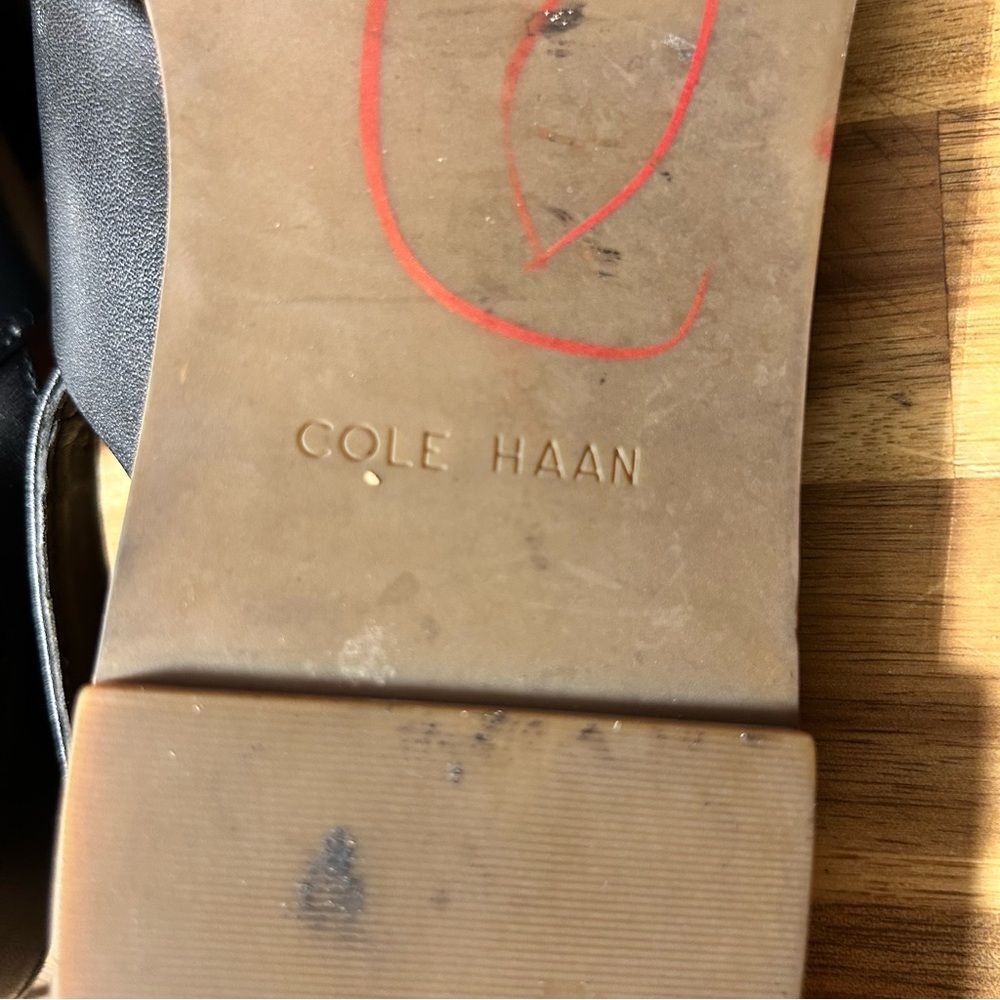 Cole Haan Fernanda Grand Flat Black Leather Sandals Size 5.5 - Picture 10 of 14